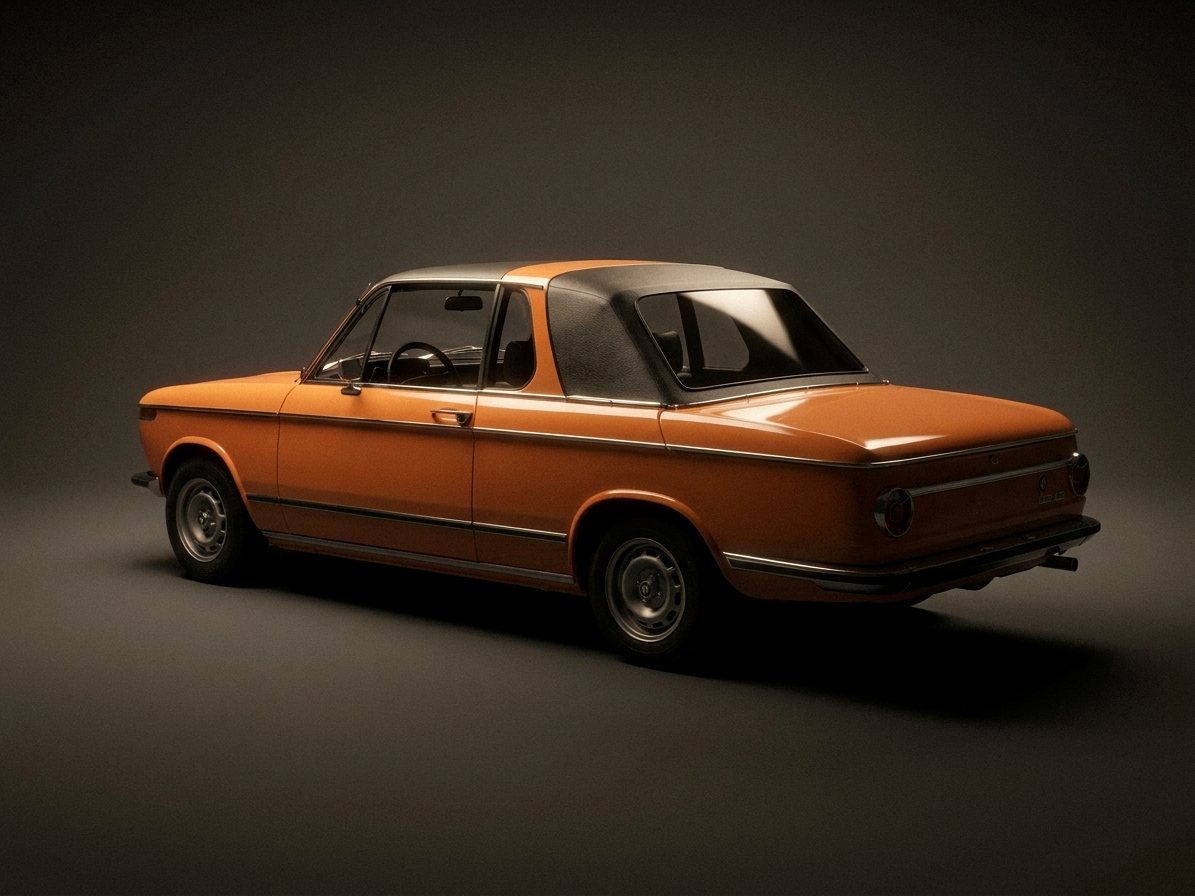 Orangener BMW 02 mit neu bezogenem schwarzem Vinyldach.